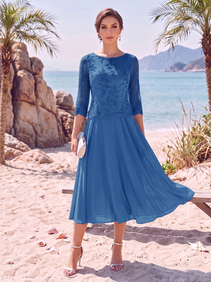 A-Line/Princess Scoop 3/4 Sleeves Knee-Length Mother of the Bride Dresses with Applique