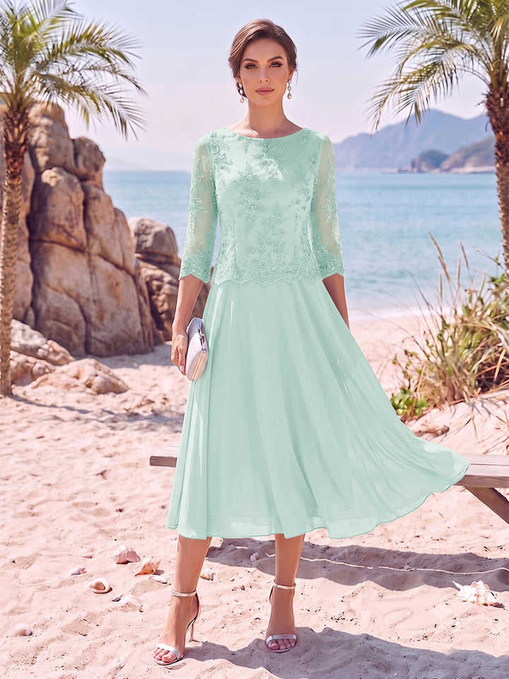 A-Line/Princess Scoop 3/4 Sleeves Knee-Length Mother of the Bride Dresses with Applique