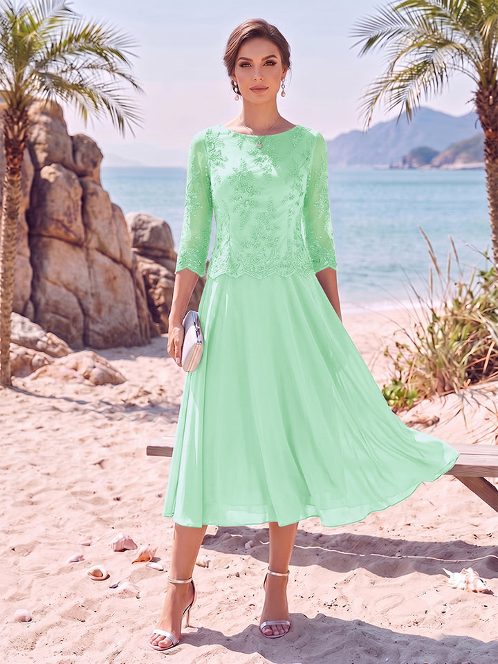 A-Line/Princess Scoop 3/4 Sleeves Knee-Length Mother of the Bride Dresses with Applique