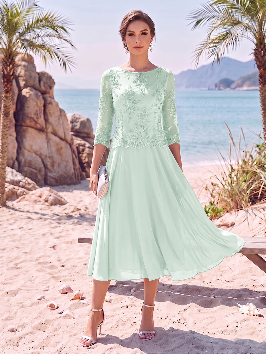 A-Line/Princess Scoop 3/4 Sleeves Knee-Length Mother of the Bride Dresses with Applique