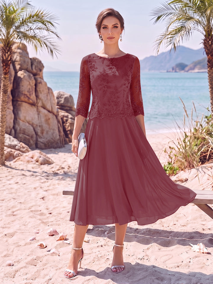 A-Line/Princess Scoop 3/4 Sleeves Knee-Length Mother of the Bride Dresses with Applique