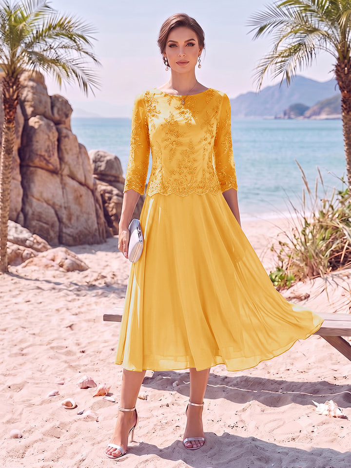 A-Line/Princess Scoop 3/4 Sleeves Knee-Length Mother of the Bride Dresses with Applique