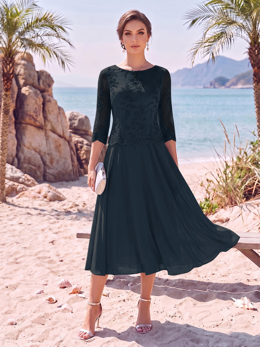A-Line/Princess Scoop 3/4 Sleeves Knee-Length Mother of the Bride Dresses with Applique