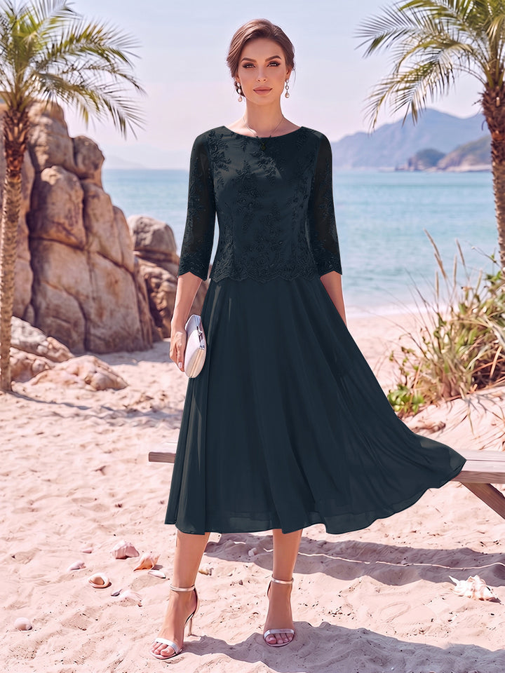 A-Line/Princess Scoop 3/4 Sleeves Knee-Length Mother of the Bride Dresses with Applique
