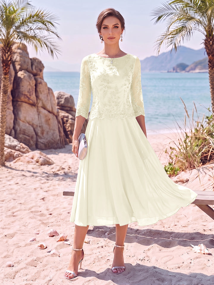 A-Line/Princess Scoop 3/4 Sleeves Knee-Length Mother of the Bride Dresses with Applique