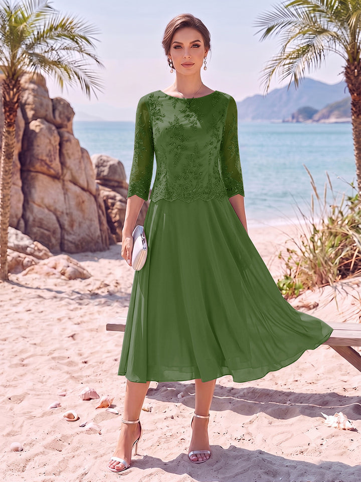 A-Line/Princess Scoop 3/4 Sleeves Knee-Length Mother of the Bride Dresses with Applique
