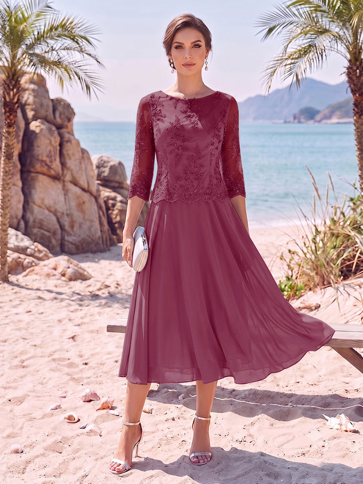 A-Line/Princess Scoop 3/4 Sleeves Knee-Length Mother of the Bride Dresses with Applique
