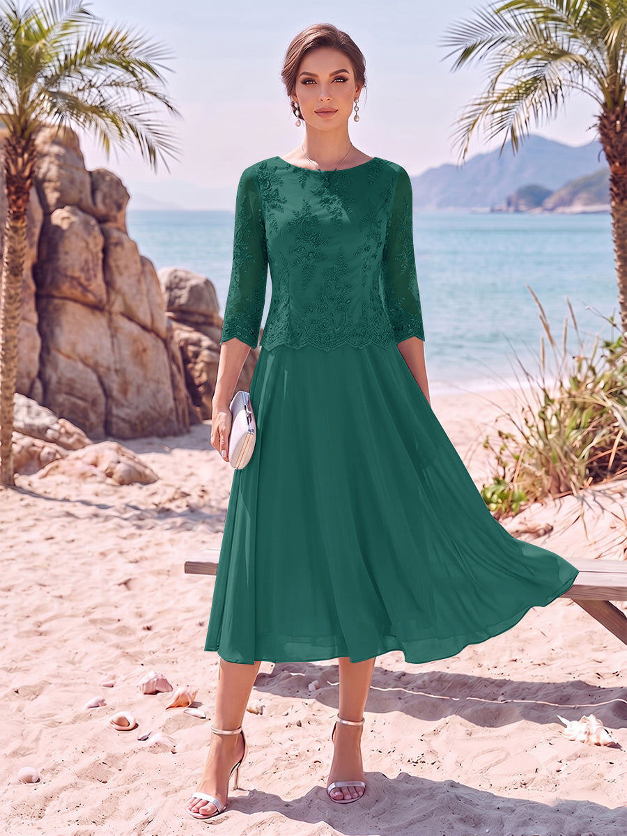 A-Line/Princess Scoop 3/4 Sleeves Knee-Length Mother of the Bride Dresses with Applique