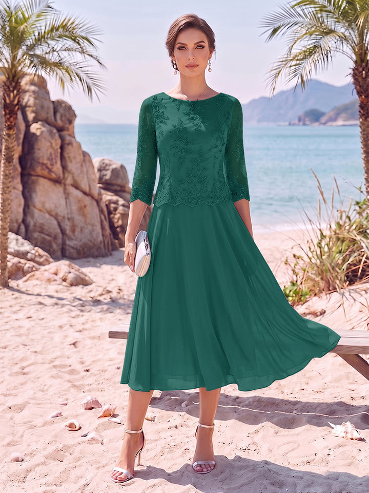 A-Line/Princess Scoop 3/4 Sleeves Knee-Length Mother of the Bride Dresses with Applique