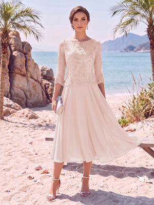 A-Line/Princess Scoop 3/4 Sleeves Knee-Length Mother of the Bride Dresses with Applique