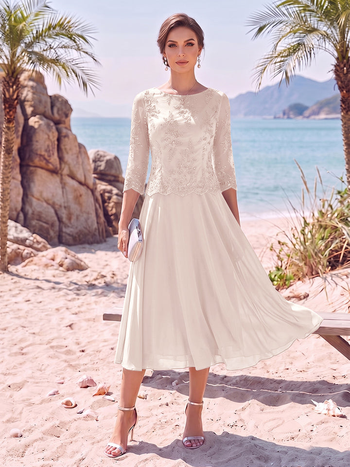 A-Line/Princess Scoop 3/4 Sleeves Knee-Length Mother of the Bride Dresses with Applique