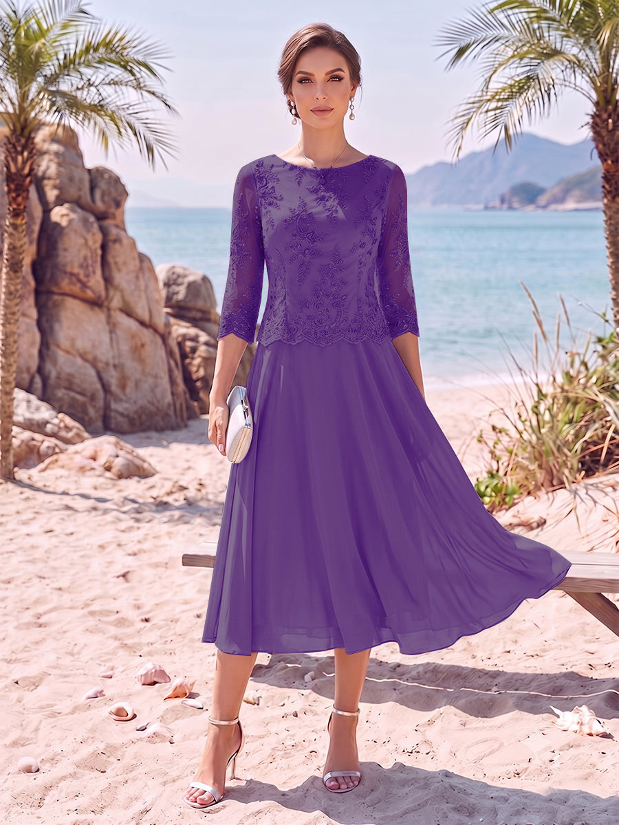 A-Line/Princess Scoop 3/4 Sleeves Knee-Length Mother of the Bride Dresses with Applique