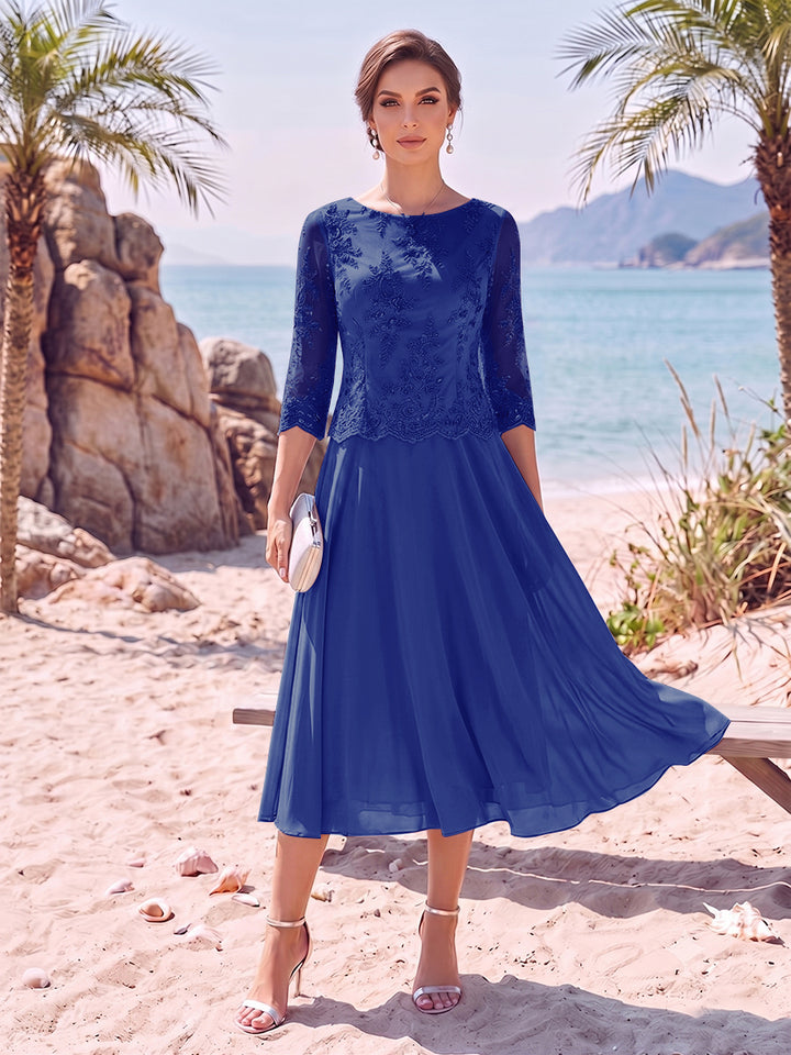 A-Line/Princess Scoop 3/4 Sleeves Knee-Length Mother of the Bride Dresses with Applique