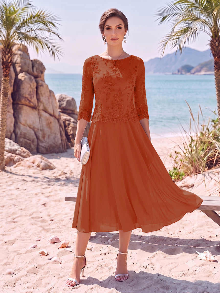 A-Line/Princess Scoop 3/4 Sleeves Knee-Length Mother of the Bride Dresses with Applique