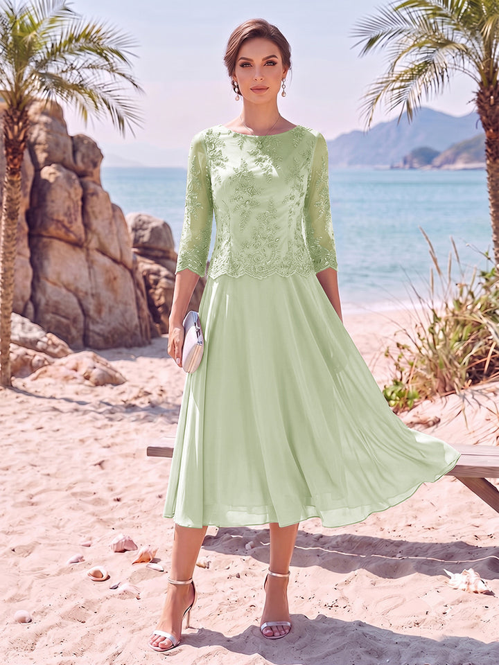 A-Line/Princess Scoop 3/4 Sleeves Knee-Length Mother of the Bride Dresses with Applique