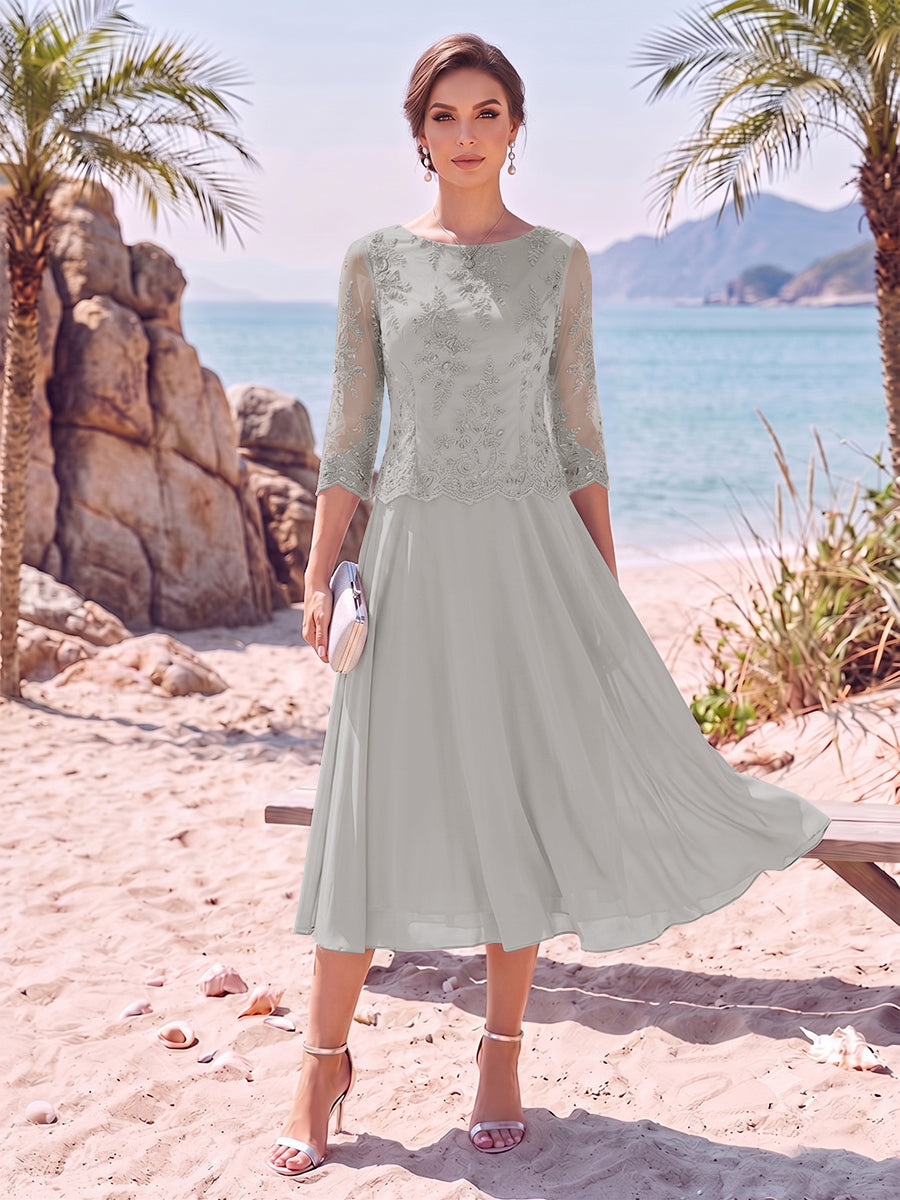 A-Line/Princess Scoop 3/4 Sleeves Knee-Length Mother of the Bride Dresses with Applique