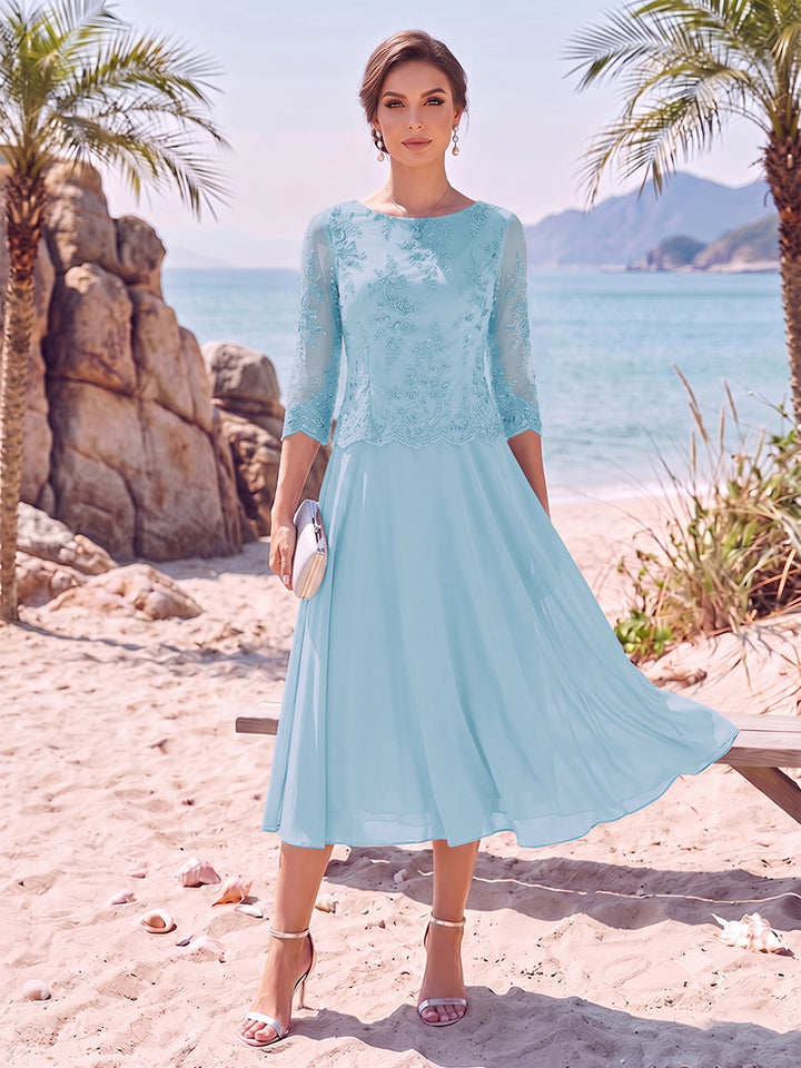 A-Line/Princess Scoop 3/4 Sleeves Knee-Length Mother of the Bride Dresses with Applique