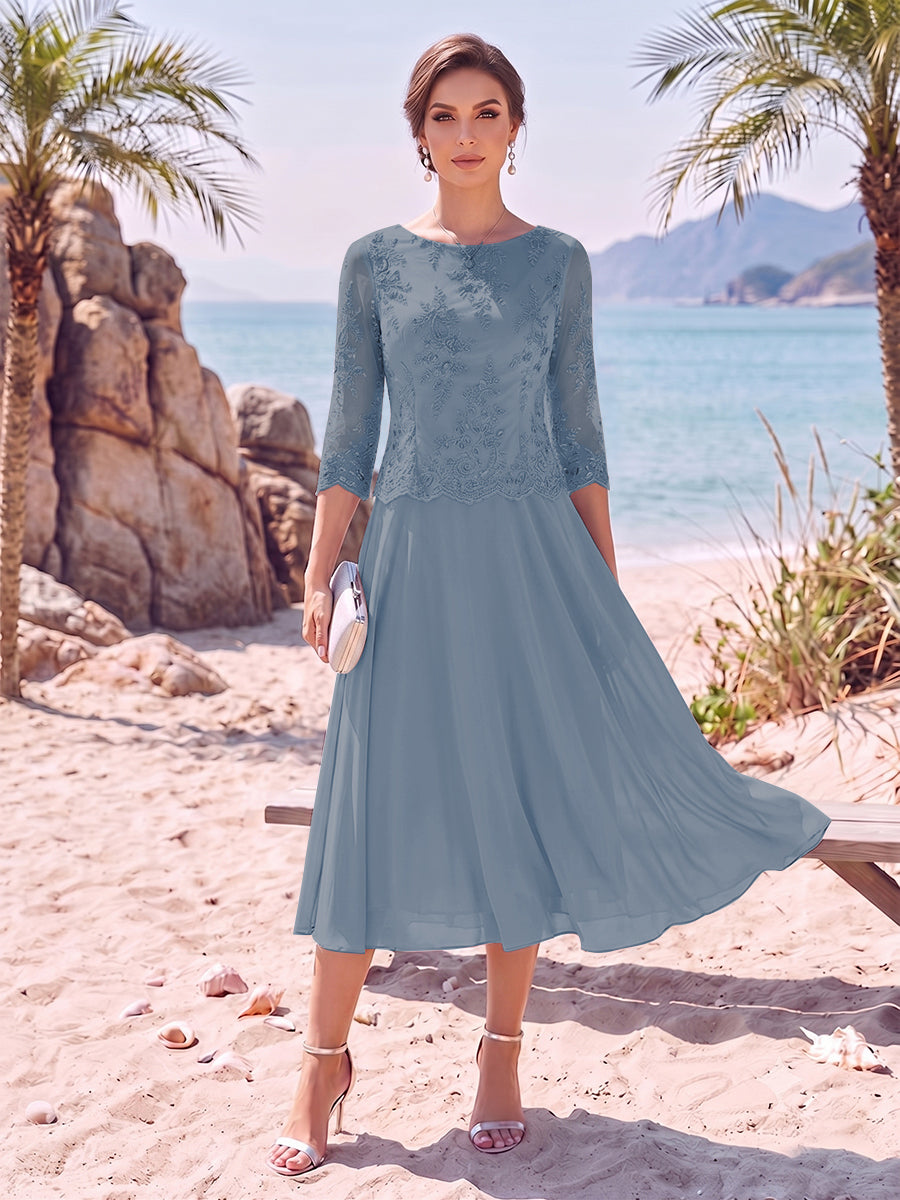 A-Line/Princess Scoop 3/4 Sleeves Knee-Length Mother of the Bride Dresses with Applique