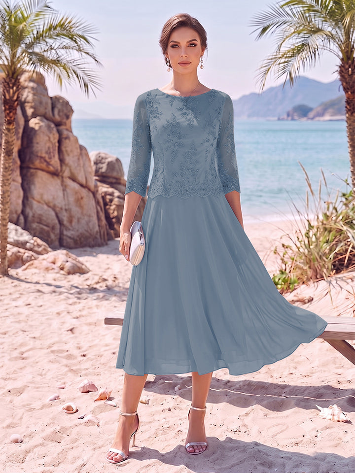 A-Line/Princess Scoop 3/4 Sleeves Knee-Length Mother of the Bride Dresses with Applique