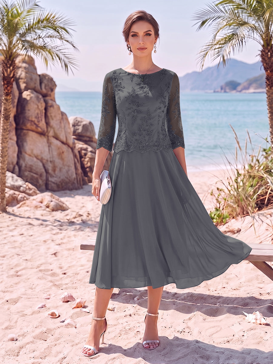 A-Line/Princess Scoop 3/4 Sleeves Knee-Length Mother of the Bride Dresses with Applique