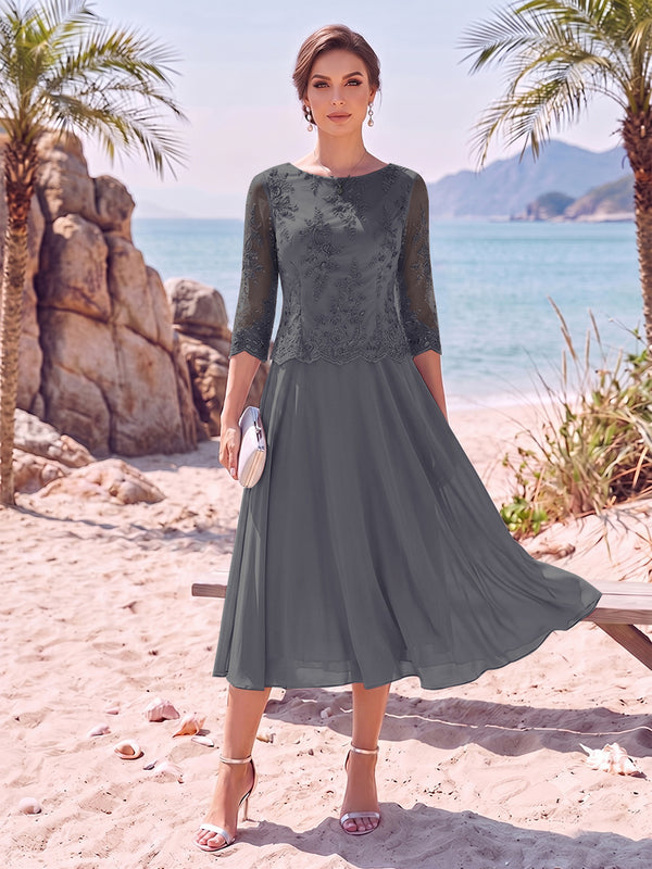 A-Line/Princess Scoop 3/4 Sleeves Knee-Length Mother of the Bride Dresses with Applique