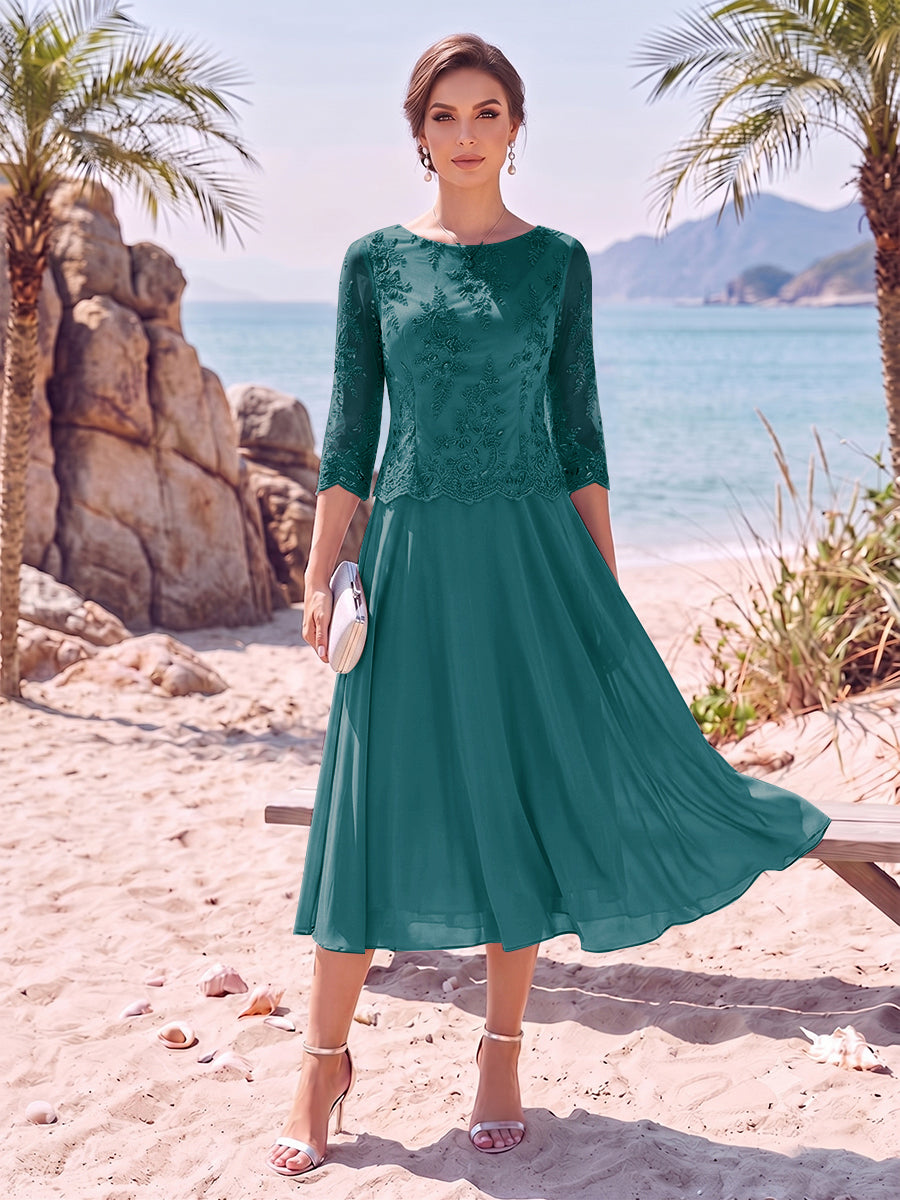 A-Line/Princess Scoop 3/4 Sleeves Knee-Length Mother of the Bride Dresses with Applique