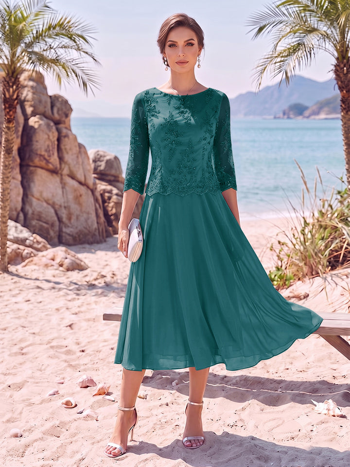 A-Line/Princess Scoop 3/4 Sleeves Knee-Length Mother of the Bride Dresses with Applique