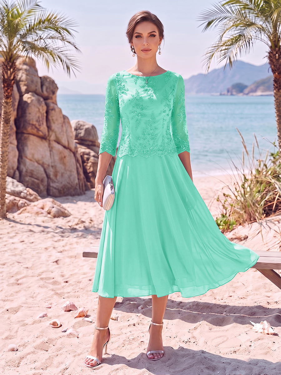 A-Line/Princess Scoop 3/4 Sleeves Knee-Length Mother of the Bride Dresses with Applique