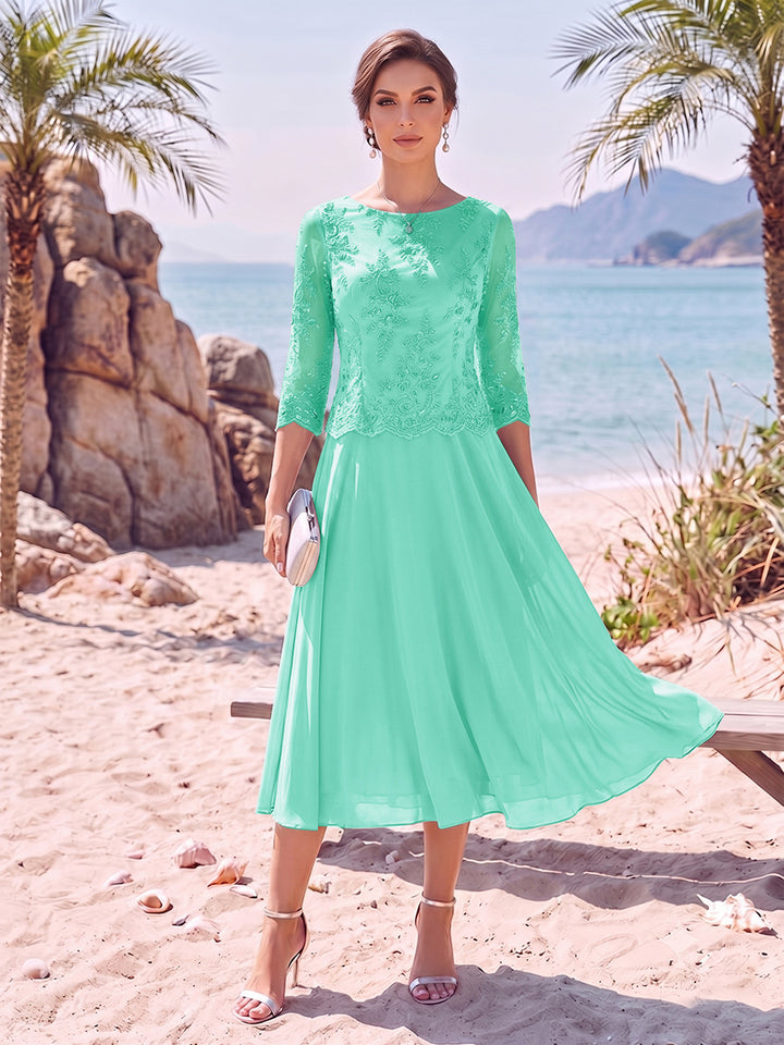 A-Line/Princess Scoop 3/4 Sleeves Knee-Length Mother of the Bride Dresses with Applique
