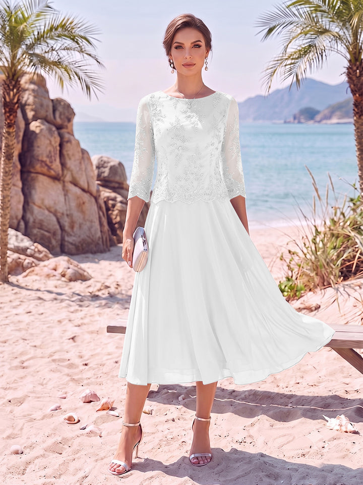A-Line/Princess Scoop 3/4 Sleeves Knee-Length Mother of the Bride Dresses with Applique