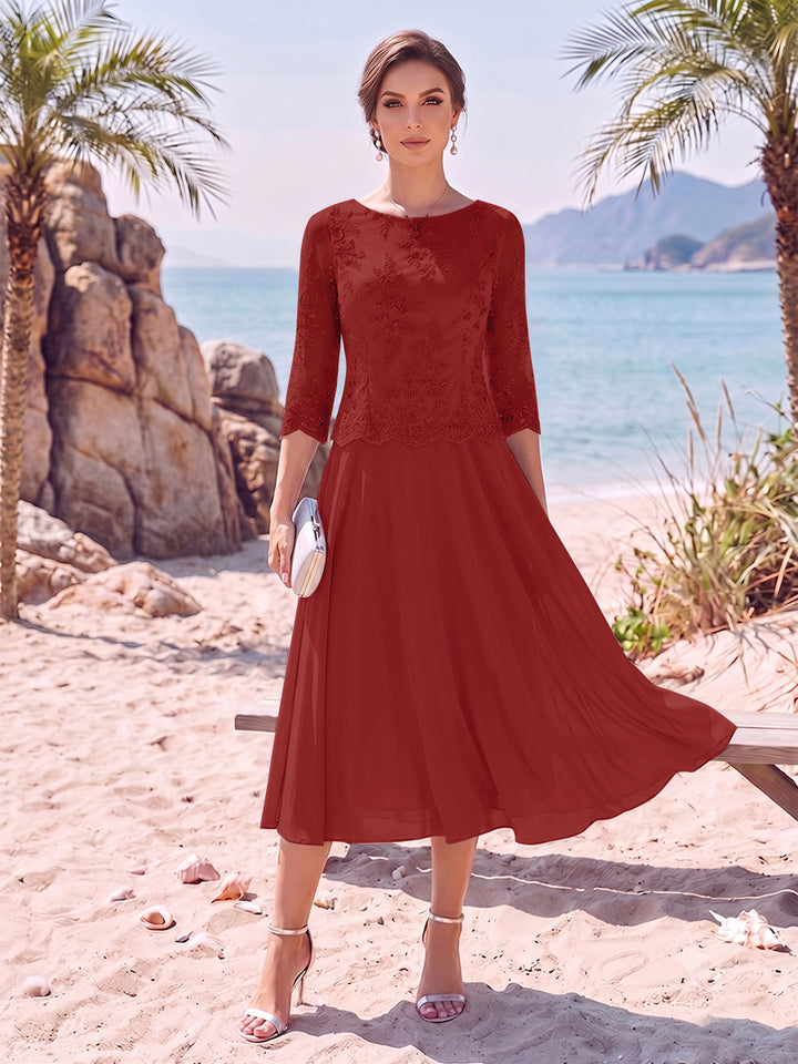 A-Line/Princess Scoop 3/4 Sleeves Knee-Length Mother of the Bride Dresses with Applique