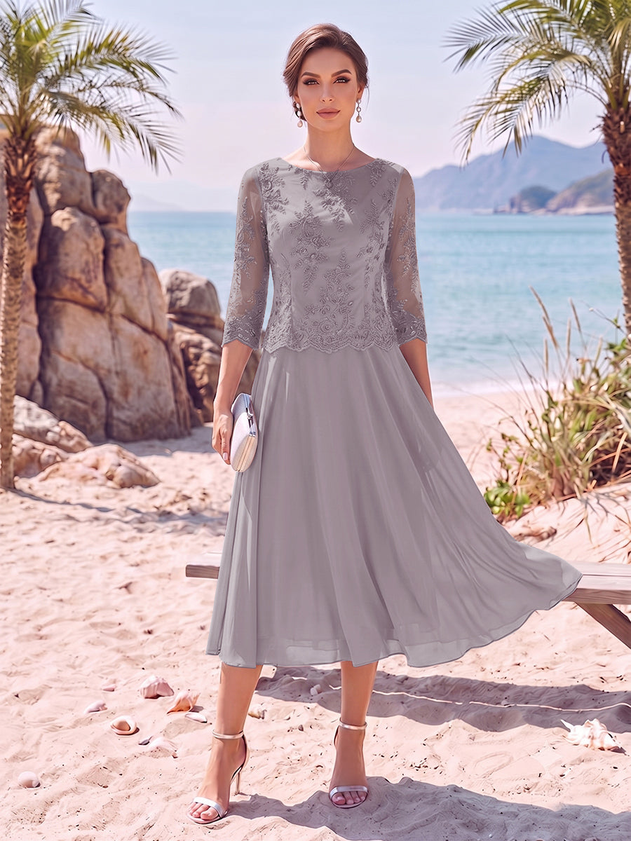 A-Line/Princess Scoop 3/4 Sleeves Knee-Length Mother of the Bride Dresses with Applique