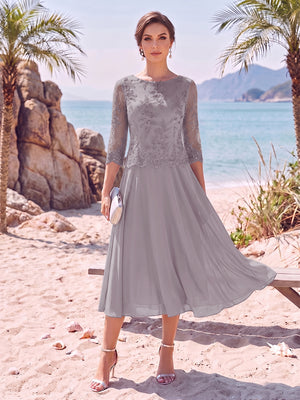 A-Line/Princess Scoop 3/4 Sleeves Knee-Length Mother of the Bride Dresses with Applique