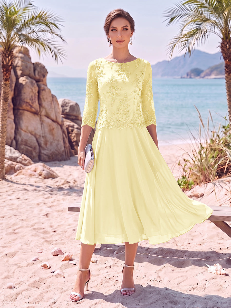 A-Line/Princess Scoop 3/4 Sleeves Knee-Length Mother of the Bride Dresses with Applique