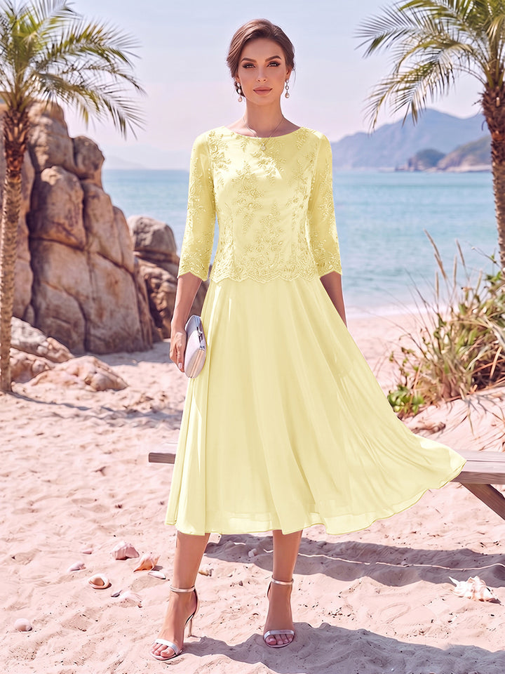 A-Line/Princess Scoop 3/4 Sleeves Knee-Length Mother of the Bride Dresses with Applique