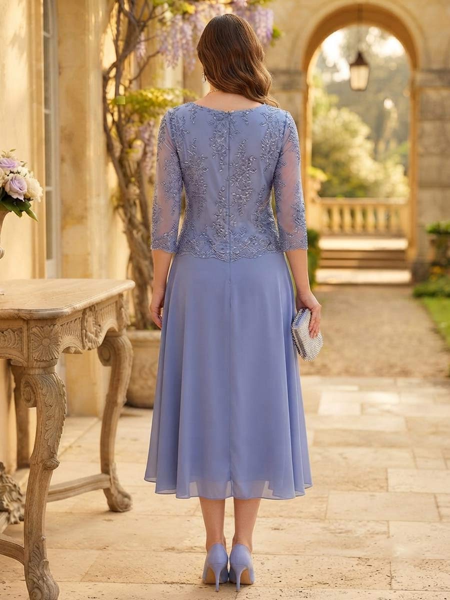 A-Line/Princess Scoop 3/4 Sleeves Knee-Length Plus Size Mother of the Bride Dresses with Applique