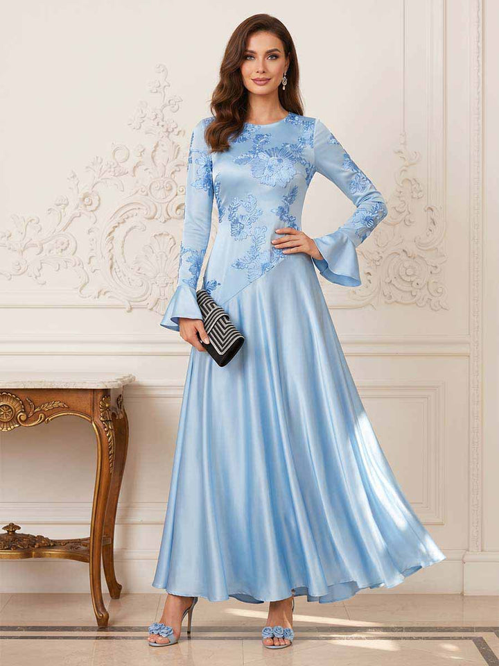 A-Line/Princess Crew Neck Long Sleeves Ankle Length Mother of the Bride Dresses With Embroidery