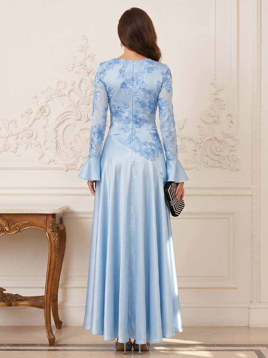A-Line/Princess Crew Neck Long Sleeves Ankle Length Mother of the Bride Dresses With Embroidery