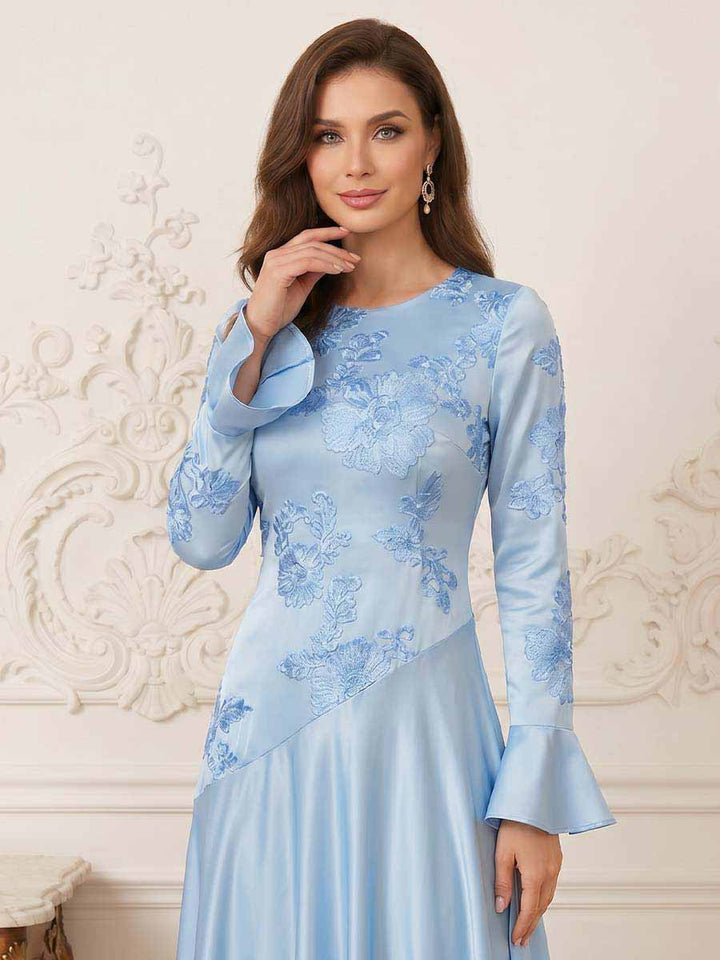 A-Line/Princess Crew Neck Long Sleeves Ankle Length Mother of the Bride Dresses With Embroidery