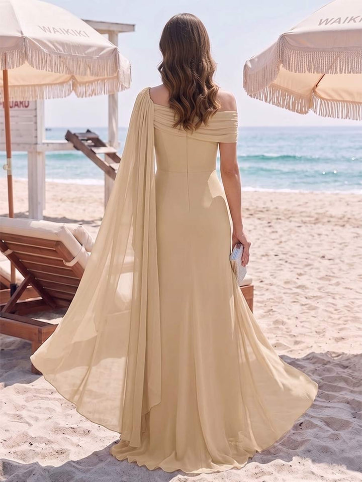 A-Line/Princess Sleeveless Off-the-Shoulder Floor-Length Mother Of The Bride Dresses With Ruched &amp; Rhinestone
