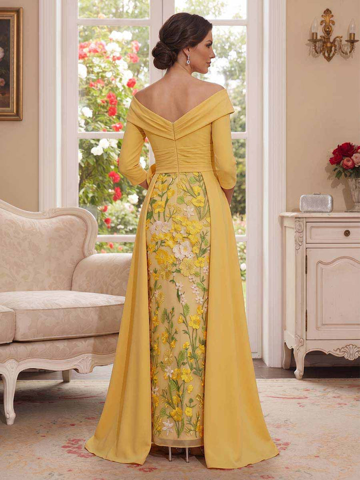 A-Line/Princess 3/4 Sleeves V-Neck Floor-Length Mother Of The Bride Dresses With 3D Floral &amp; Applique