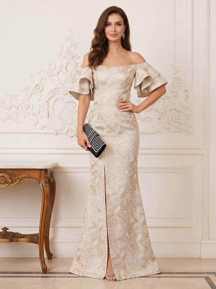 Trumpet/Mermaid Short Sleeves Off-the-Shoulder Floor-Length Mother Of The Bride Dresses With Ruffles