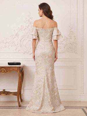 Trumpet/Mermaid Short Sleeves Off-the-Shoulder Floor-Length Mother Of The Bride Dresses With Ruffles