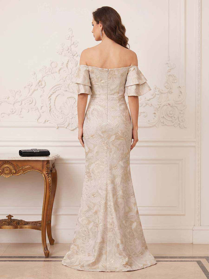 Trumpet/Mermaid Short Sleeves Off-the-Shoulder Floor-Length Mother Of The Bride Dresses With Ruffles
