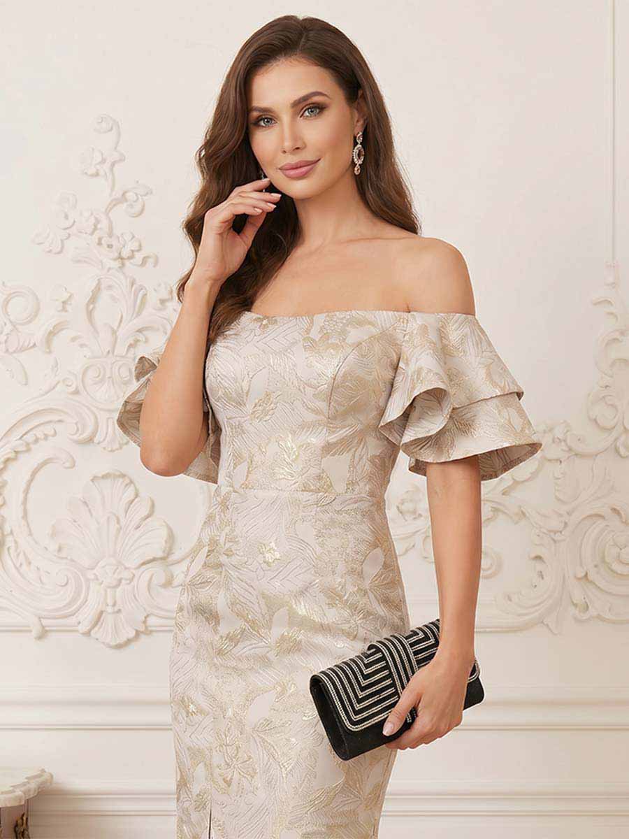Trumpet/Mermaid Short Sleeves Off-the-Shoulder Floor-Length Mother Of The Bride Dresses With Ruffles