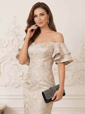 Trumpet/Mermaid Short Sleeves Off-the-Shoulder Floor-Length Mother Of The Bride Dresses With Ruffles