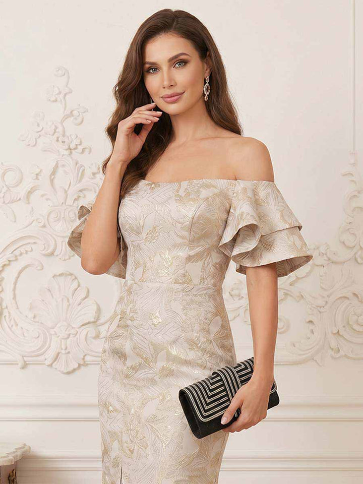 Trumpet/Mermaid Short Sleeves Off-the-Shoulder Floor-Length Mother Of The Bride Dresses With Ruffles