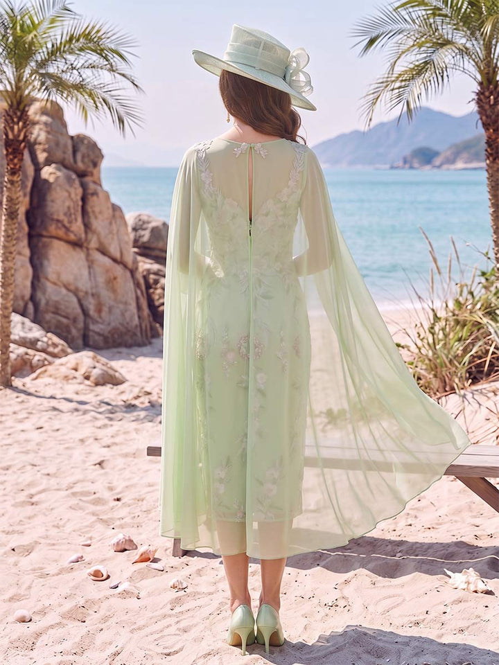 Sheath/Column Scoop Sleeveless Knee-Length Mother of the Bride Dresses with Applique &amp; Cape
