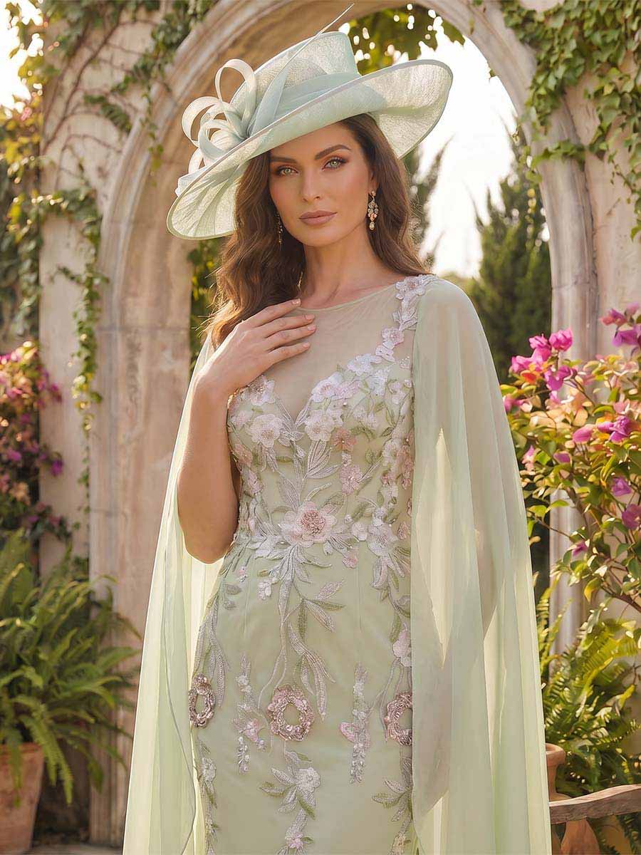Sheath/Column Scoop Sleeveless Knee-Length Mother of the Bride Dresses with Applique &amp; Cape