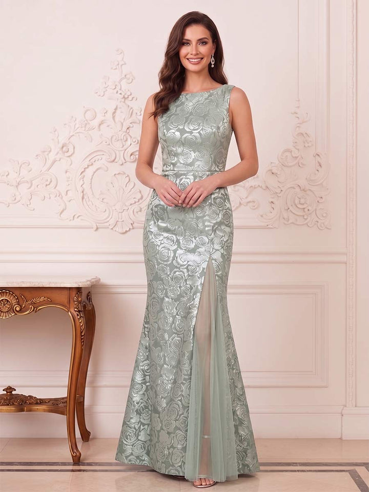Trumpet/Mermaid Boat Neck Sleeveless Floor-Length Mother of the Bride Dresses with Lace &amp; Split Side
